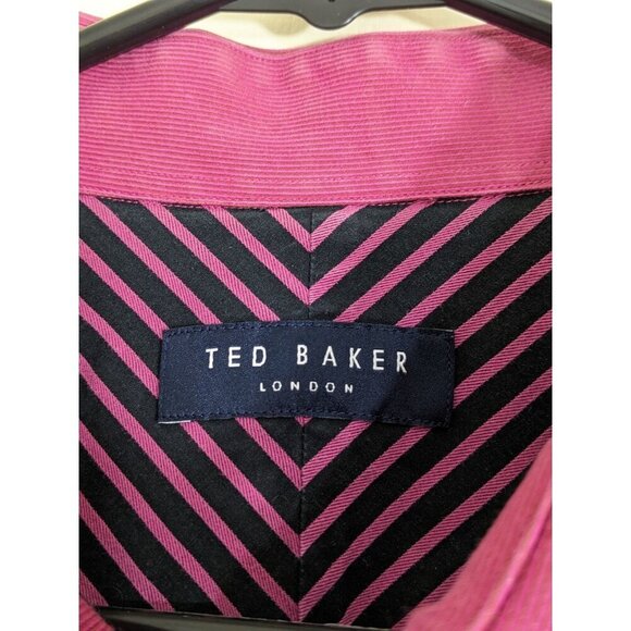 Ted Baker Flip Cuff Button Up Shirt Mens 16 Dusty Rose Pink Cotton Long Sleeve - Picture 4 of 5